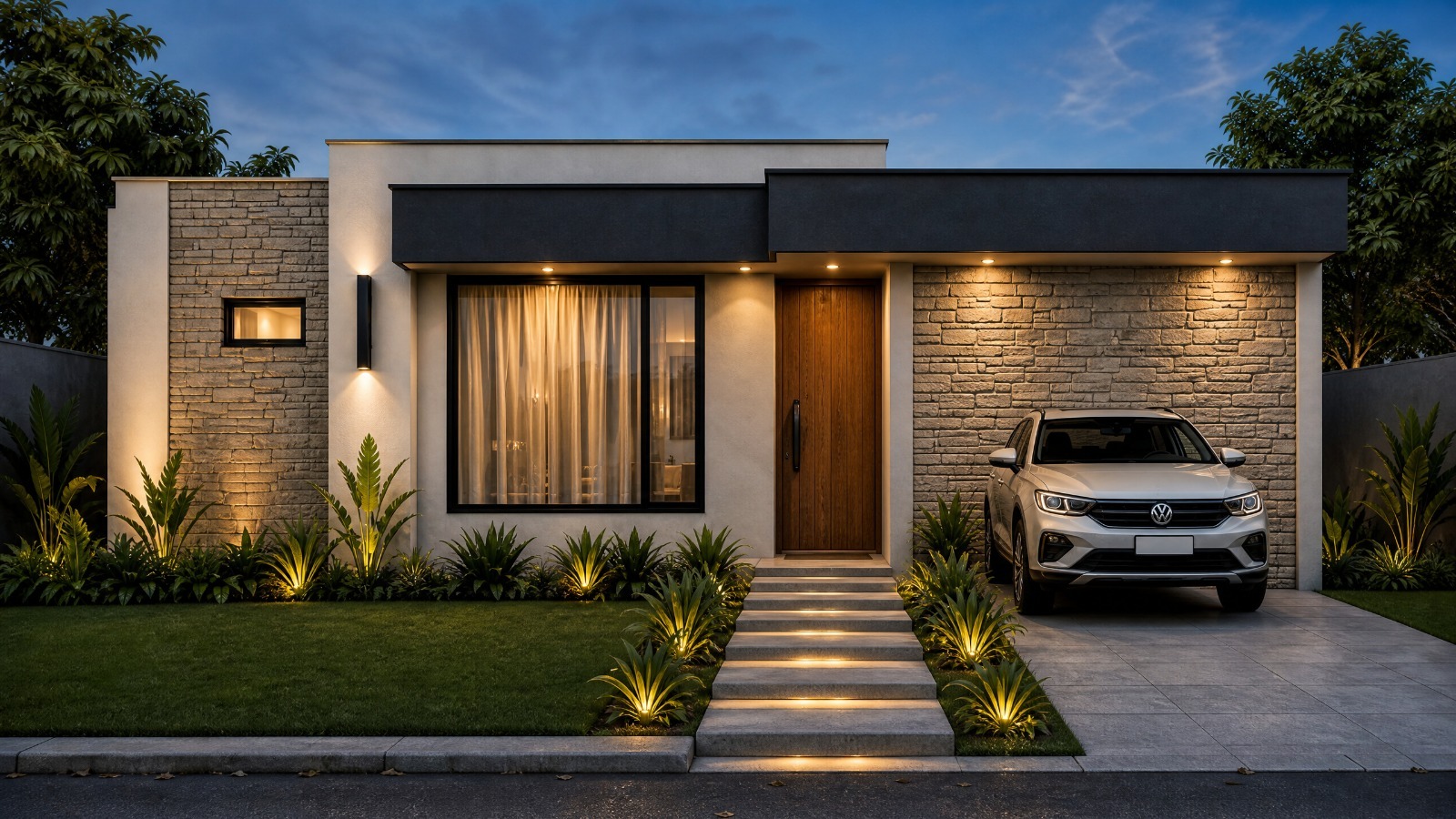 Fachada de la Casa Tipo A Premium al atardecer