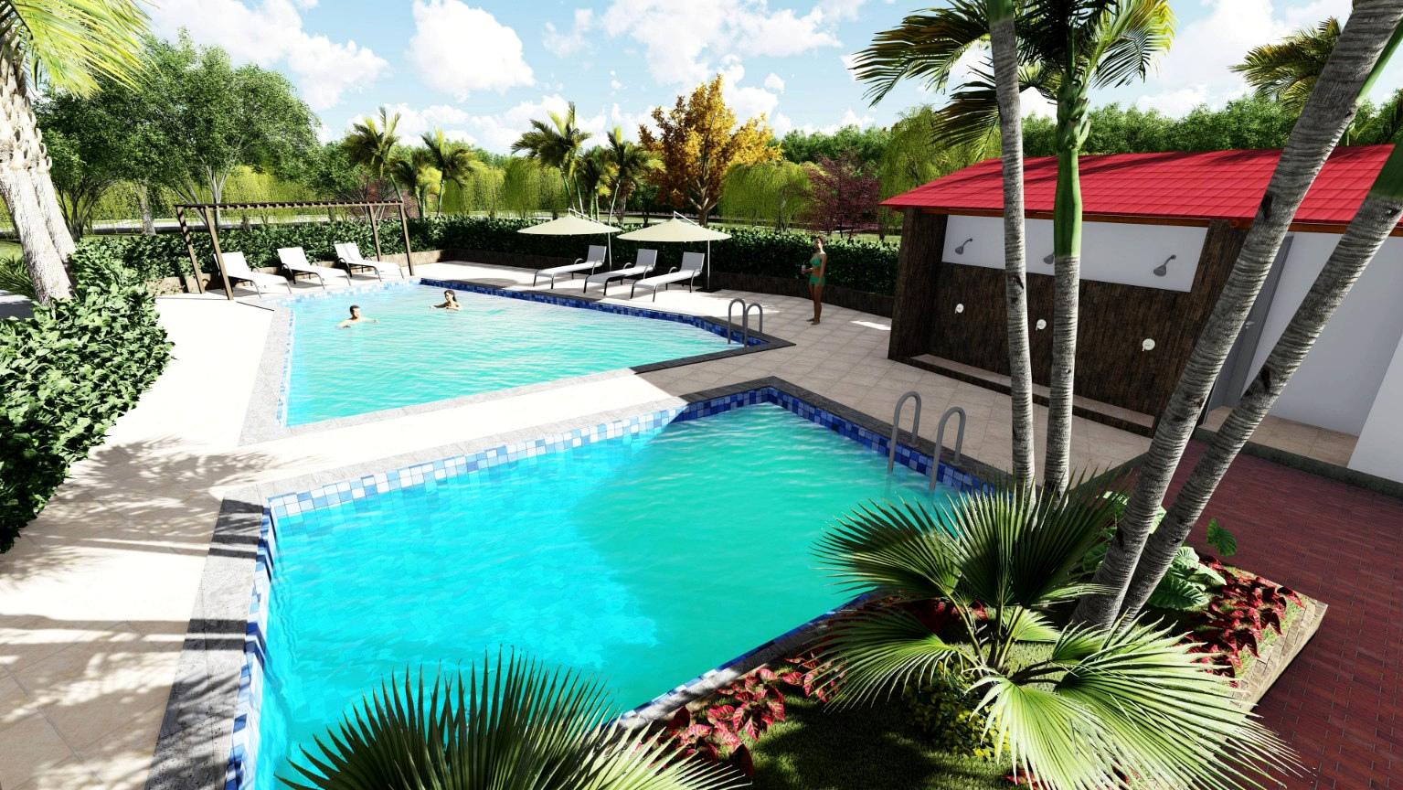 Vegetación tropical alrededor de la zona de piscinas